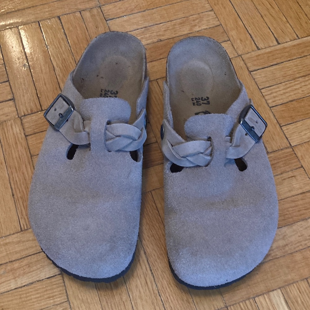 Birkenstock Gray Suede Mules